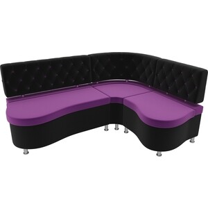 Кухонный угловой диван АртМебель Вегас микровельвет фиолетовый черный правый угол