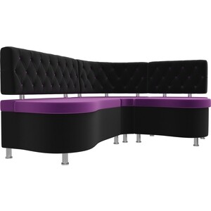 Кухонный угловой диван АртМебель Вегас микровельвет фиолетовый черный правый угол