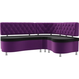 Кухонный угловой диван АртМебель Вегас микровельвет черный фиолетовый правый угол кухонный угловой диван мебелико люксор микровельвет фиолетовый угол левый