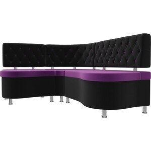 Кухонный угловой диван АртМебель Вегас микровельвет фиолетовый черный левый угол