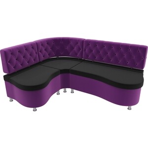 Кухонный угловой диван АртМебель Вегас микровельвет черный фиолетовый левый угол