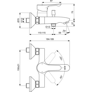 Комплект смесителей Ideal Standard Alpha 3 в 1 для раковины и ванны с душем (BD004AA)