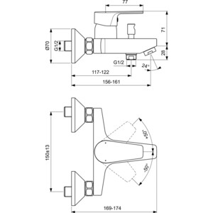 Комплект смесителей Ideal Standard Esla 3 в 1 для раковины и ванны с душем (BC264AA)