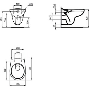 Унитаз подвесной безободковый Ideal Standard Eurovit с сиденьем микролифт (K881201)