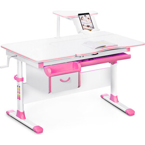 фото Детский стол mealux evo evo-40 (evo-40) pn - столешница белая / ножки белые с розовыми накладками