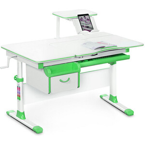 фото Детский стол mealux evo evo-40 (evo-40) z - столешница белая / ножки белые с зелеными накладками
