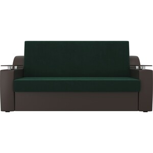 Прямой диван аккордеон АртМебель Сенатор велюр зеленый экокожа коричневый (160)