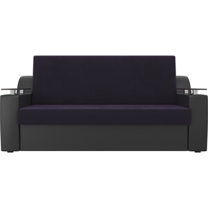 Прямой диван аккордеон АртМебель Сенатор велюр фиолетовый экокожа черный (160)