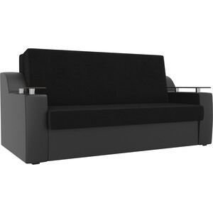 Прямой диван аккордеон АртМебель Сенатор велюр черный экокожа черный (120)