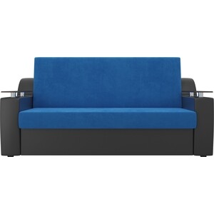 Прямой диван аккордеон АртМебель Сенатор велюр голубой экокожа черный (100)