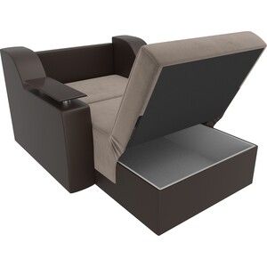 Кресло-кровать аккордеон АртМебель Сенатор велюр бежевый экокожа коричневый (80)