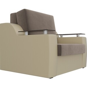Кресло-кровать аккордеон АртМебель Сенатор велюр коричневый экокожа бежевый (80)