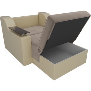 Кресло-кровать АртМебель Сенатор велюр коричневый экокожа бежевый (60)