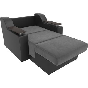 Кресло-кровать АртМебель Сенатор велюр серый экокожа черный (60)