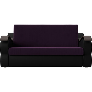 Прямой диван АртМебель Меркурий велюр фиолетовый экокожа черный (140)