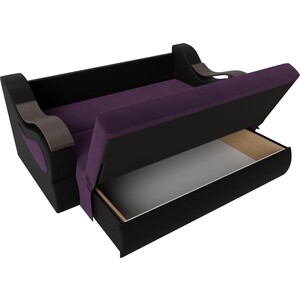 Прямой диван АртМебель Меркурий велюр фиолетовый экокожа черный (100)