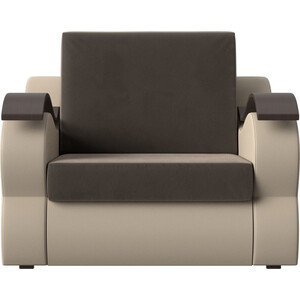 Кресло-кровать АртМебель Меркурий велюр коричневый экокожа бежевый (60)
