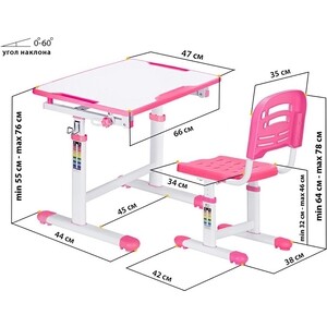 Комплект мебели (столик + стульчик) Mealux EVO EVO-07 pink столешница белая/пластик розовый EVO-07 pink столешница белая/пластик розовый - фото 3