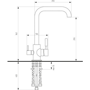 Смеситель для кухни Ulgran U-019 с подключением к фильтру, антрацит (U-019-343)