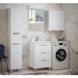 фото Мебель для ванной corozo алиот 120 левая, напольная, под стиральную машину, с усиленным кронштейном, белая