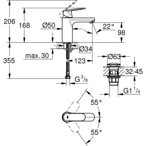 фото Смеситель для раковины grohe eurosmart cosmopolitan с донным клапаном, хром (23926000)