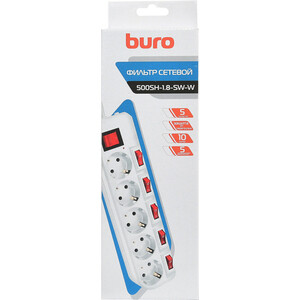 Сетевой фильтр Buro 500SH-1.8-SW-W 1.8м (5 розеток) белый