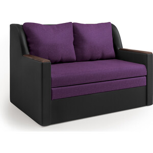 фото Диван-кровать шарм-дизайн дуэт экокожа черный и фиолетовая рогожка