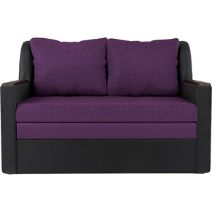 Диван-кровать Шарм-Дизайн Дуэт экокожа черный и фиолетовая рогожка
