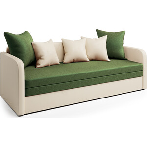 Софа Шарм-Дизайн Трио экокожа беж и зеленая рогожка ткань мебельная 1 м п jasper рогожка 140 см коричнево зеленый
