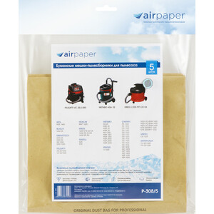 

Мешки для пылесоса Airpaper совместимы с BOSCH, KRESS, ИНТЕРСКОЛ, STARMIX, AEG, FELISATTI, HITACHI, METABO, 3 шт (P-308/5), совместимы с BOSCH, KRESS, ИНТЕРСКОЛ, STARMIX, AEG, FELISATTI, HITACHI, METABO, 3 шт (P-308/5)