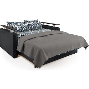 Диван-кровать Шарм-Дизайн Шарм 120 серая рогожка и черная экокожа