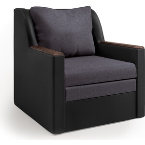 Кресло-кровать Шарм-Дизайн Соло экокожа черный и серая рогожка