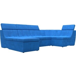 фото П-образный модульный диван лига диванов холидей люкс велюр голубой