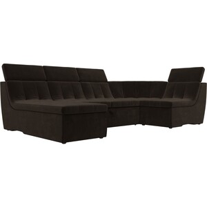 фото П-образный модульный диван лига диванов холидей люкс микровельвет коричневый