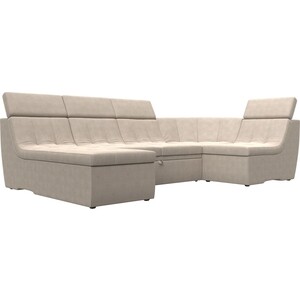 фото П-образный модульный диван лига диванов холидей люкс рогожка бежевый