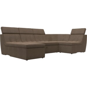 П-образный модульный диван Лига Диванов Холидей Люкс рогожка коричневый