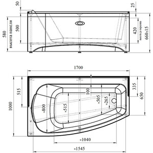 Акриловая ванна Radomir Орегона 170х100 левая, с каркасом, фронтальной панелью, сливом-переливом (1-01-2-1-1-172К)