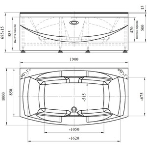 Акриловая ванна Radomir Сиэтл 190х100 с каркасом, фронтальной панелью, сливом-переливом (1-01-2-0-1-036К)