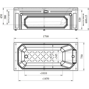 Акриловая ванна Radomir Уэльс 170х75 с каркасом, фронтальной панелью, подголовником, сливом-переливом (1-01-2-0-9-115К)