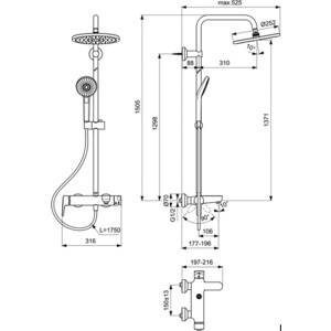 Душевая система Ideal Standard IdealRain Eco Evo SL со смесителем, хром (B2267AA)