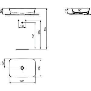 фото Раковина накладная ideal standard ipalyss 55 без отверстий, белая (e139201)