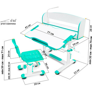 фото Комплект мебели mealux evo (столик + стульчик + лампа) bd-10 green столешница белая/пластик зеленый