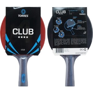 фото Ракетка для настольного тенниса torres club 4*, арт. tt0008, для тренировок, накладка 2,0 мм, конич. ручка