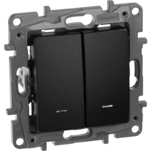 фото Переключатель legrand двухклавишный etika с подсветкой 10a 250v антрацит 672616