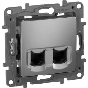 фото Розетка legrand компьютерная 2xrj45 etika 5 кат utp алюминий 672455