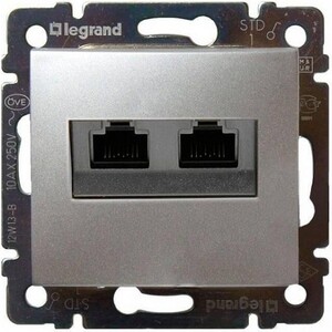 фото Розетка legrand компьютерная 2xrj45 valena 6 кат utp на винтах алюминий 770243