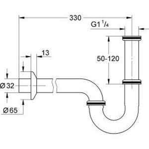 фото Сифон для раковины и биде grohe d32 с накидной гайкой 1 1/4, цельнометаллический, хром (28961000)