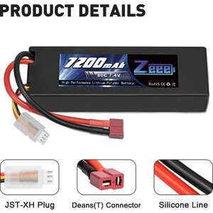 Аккумулятор Zeee Power 2s 7.4v 7200mah 80c - фото 2