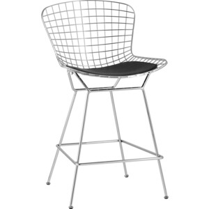 Стул полубарный с низкой спинкой Stool Group Bertoia хромированный с черной подушкой стул bertoia side кожаный standart