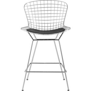 фото Стул полубарный с низкой спинкой stool group bertoia хромированный с черной подушкой